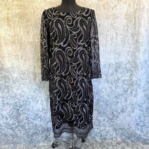 Black and Silver Paisley Cocktail Dress - 8